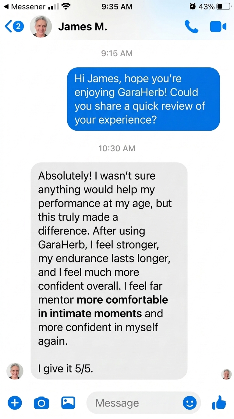 James M. – New Jersey, USA: I wasn’t sure anything would work at my age, but this made a real difference. My confidence is back and my relationship feels like it did years ago.